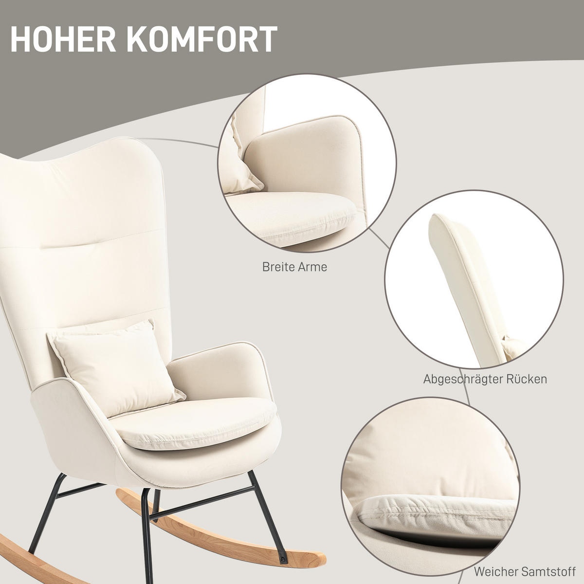 SCHAUKELSTUHL Schwingsessel Armlehnsessel mit Samtoptik für Schlafzimmer - Weiß, Textil (85/112/67cm) - HOMCOM