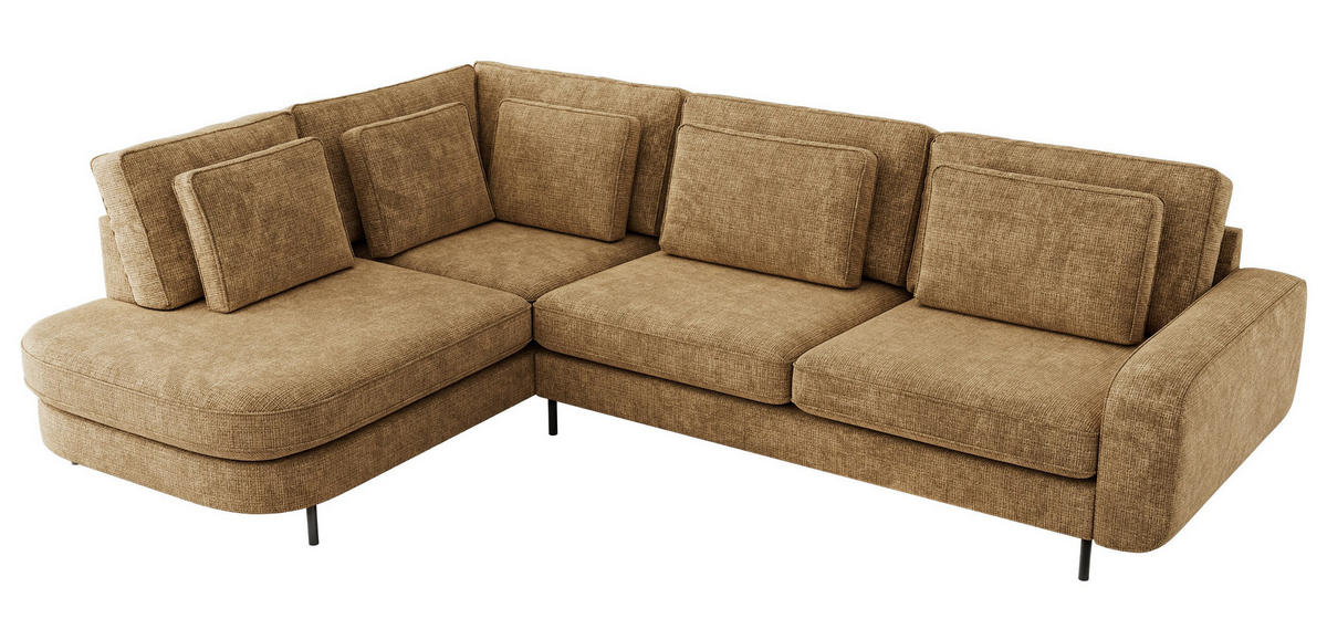 ROHOVÁ SEDAČKA CALENO L - Světle hnědá hladký senil - Pravá Strana - černá/světle hnědá, kov/textil (317/225cm) - MKS