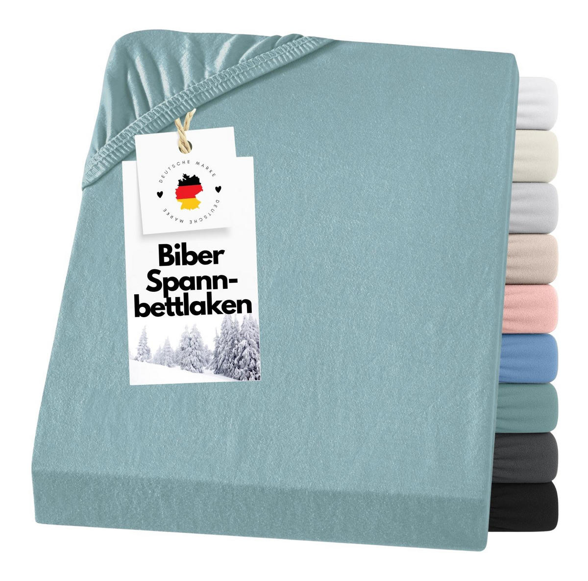 BIBER-SPANNBETTLAKEN 90x200 Warme Winter Biber Bettlaken aus 100% Baumwolle, Spannbetttuch Laken Uni Blau-Grün - Made in Germany - Pastellblau, Textil (90/200cm) - Carpe Sonno