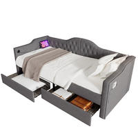 POLSTERBETT 90/200 cm Grau mit Ladefunktion und 2 Schubladen - Grau, Textil (90/200cm) - OKWISH