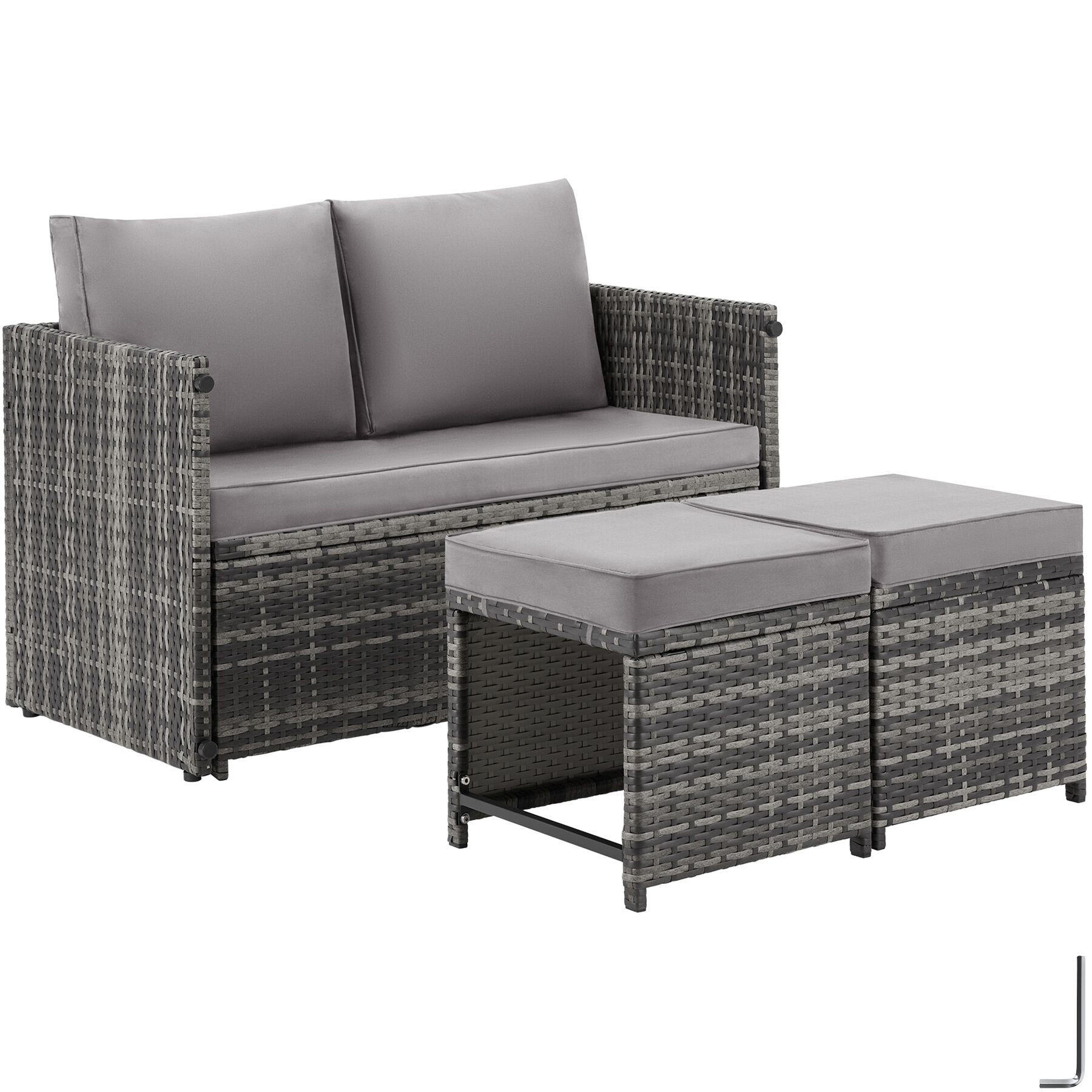 RATTANLOUNGE-SET Monopoli, 2-in-1 Sofa & Sitzgruppe, 110 x 60 x 61,5 cm, grau - Grau, Kunststoff - tectake