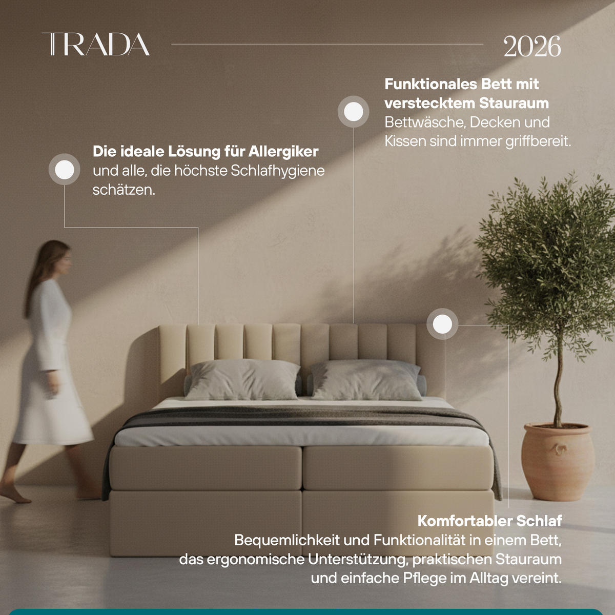 BOXSPRINGBETT PALERMO mit Bettkästen und Bonell Matratze H3 - Beige - 180x200 cm - Beige, Textil (180/200cm) - Trada