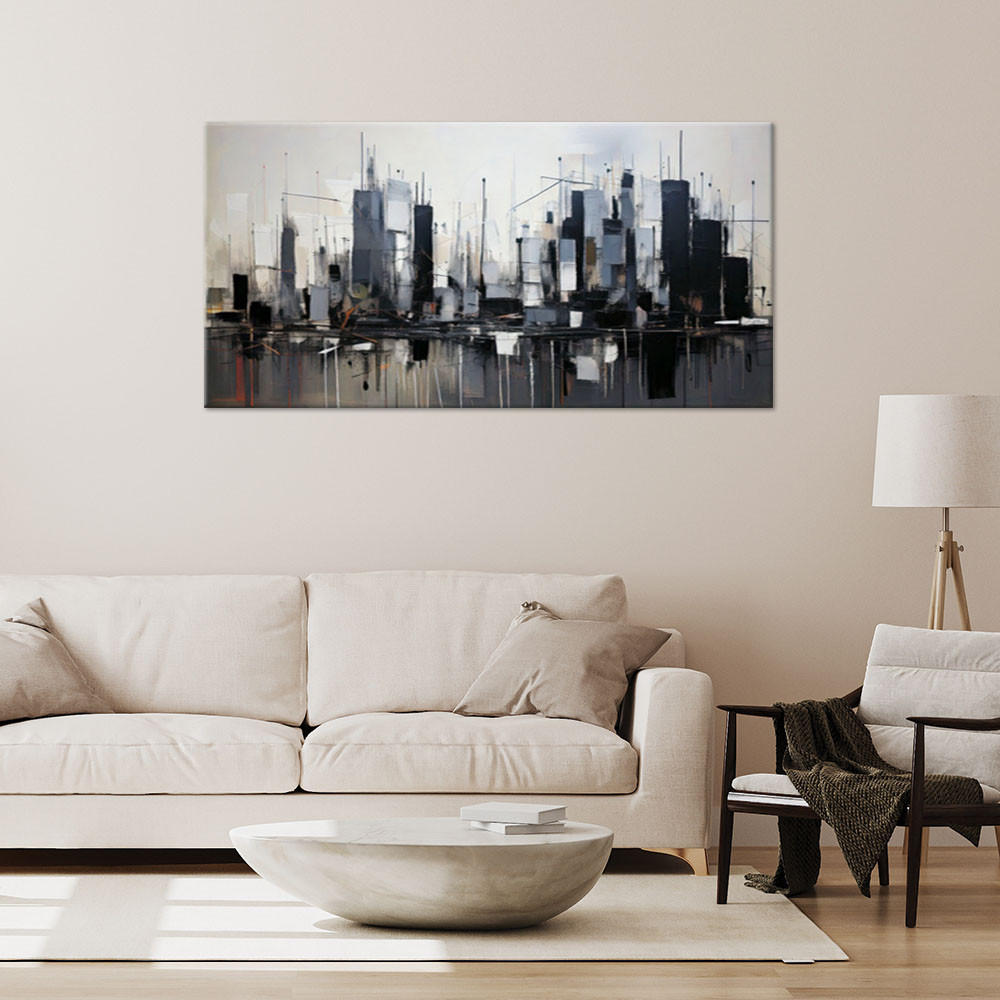 LEINWANDBILD Stadt Abstraktion Grau Architektur 80x40cm - Grau, Textil (80/40cm) - Feeby