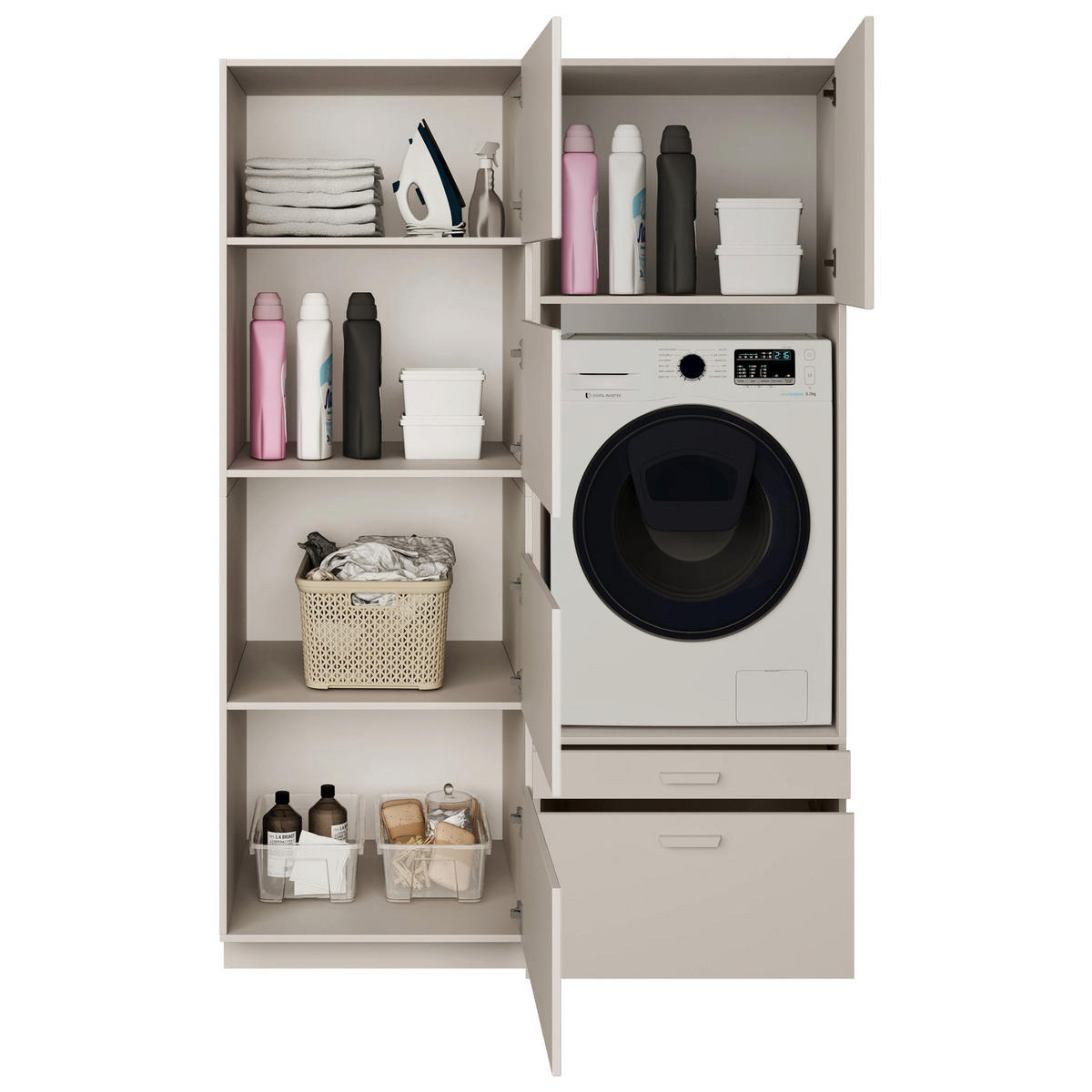 BADEZIMMERMÖBEL-SET Holv Kaschmirgrau 135 cm - Taupe, Holzwerkstoff/Metall (135/200/66cm) - Selsey