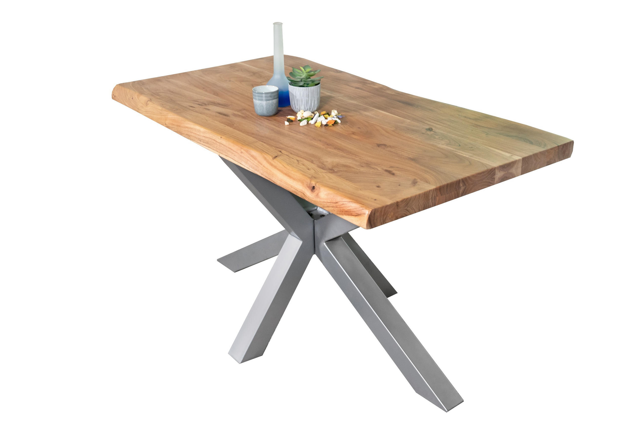ESSTISCH CALI - Beige/Silberfarben, Holz/Metall (80/140/77cm) - SAM