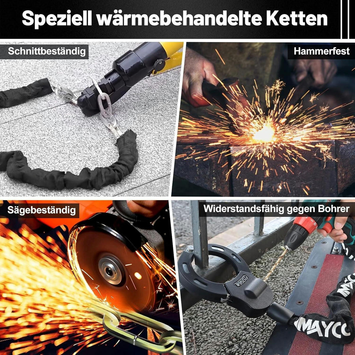 E-SCOOTER Schloss Kettenschloss 94 cm Schwarz - Schwarz, Metall (12/7/94cm)