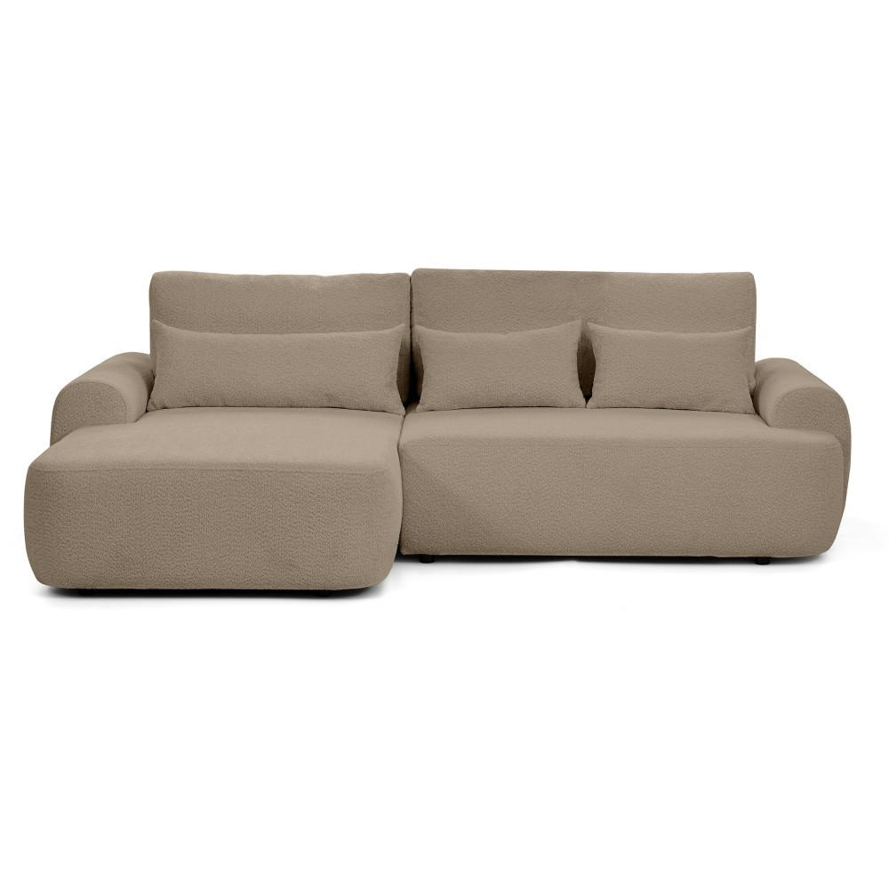 ECKSCHLAFSOFA Oliver im Bouclé-Gewebe, Hellbraun, links - Hellbraun/Schwarz, Textil (266/160cm) - Beautysofa