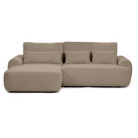 ECKSCHLAFSOFA Oliver im Bouclé-Gewebe, Hellbraun, links - Hellbraun/Schwarz, Textil (266/160cm) - Beautysofa