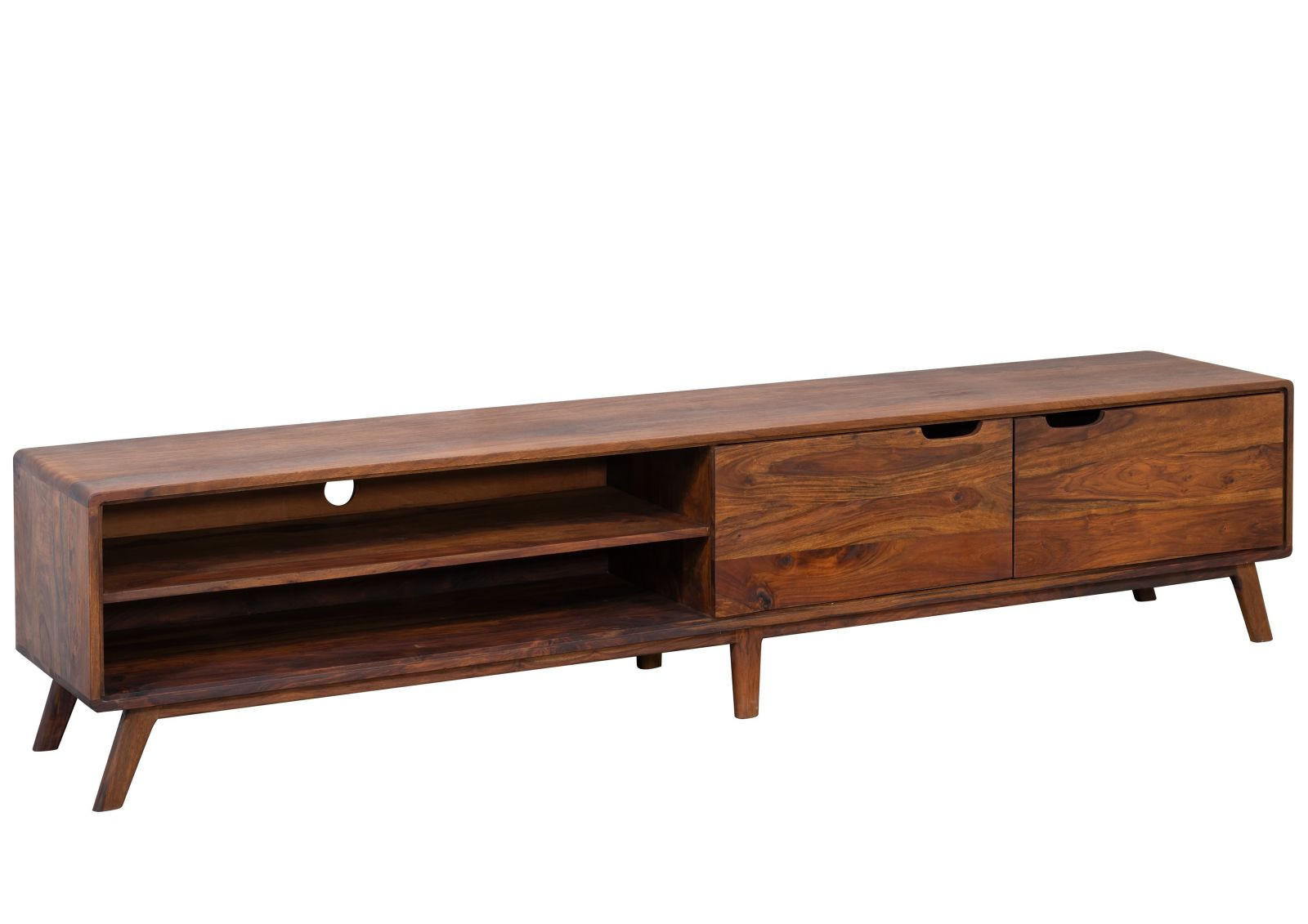 TV-BOARD Sheesham 220x40x48 walnuss gewachst MALMÖ 2 #125 - Dunkelbraun, Holz (220/48/40cm) - Massivmoebel24