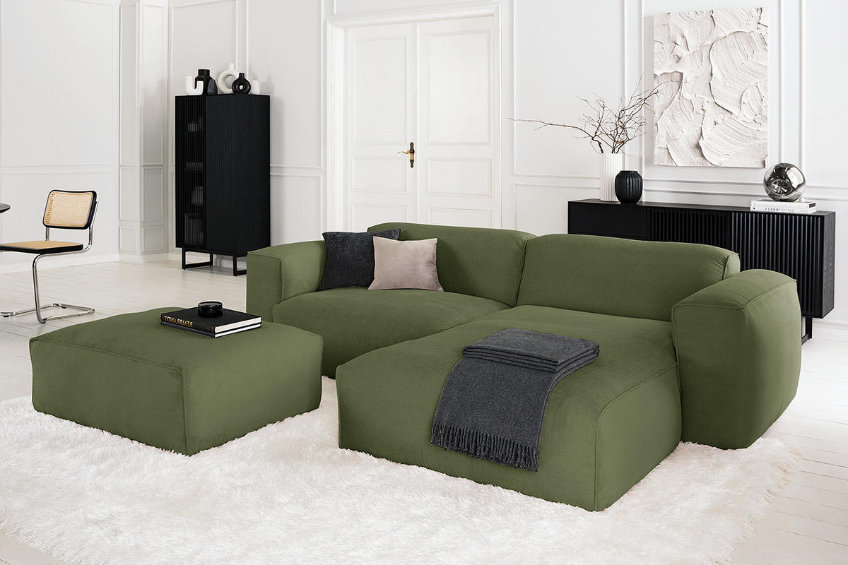 1,5-SITZER ECKSOFA mit Longchair - Dunkelgrün/Schwarz, Kunststoff/Textil (260/173cm) - home24