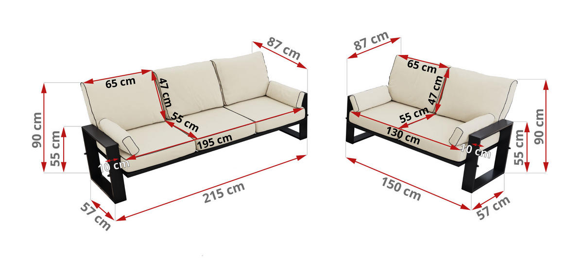 GARTENMÖBEL-SET ELBA:  1x Tisch, 2x Sofa - Beige - Beige, Textil - MKS