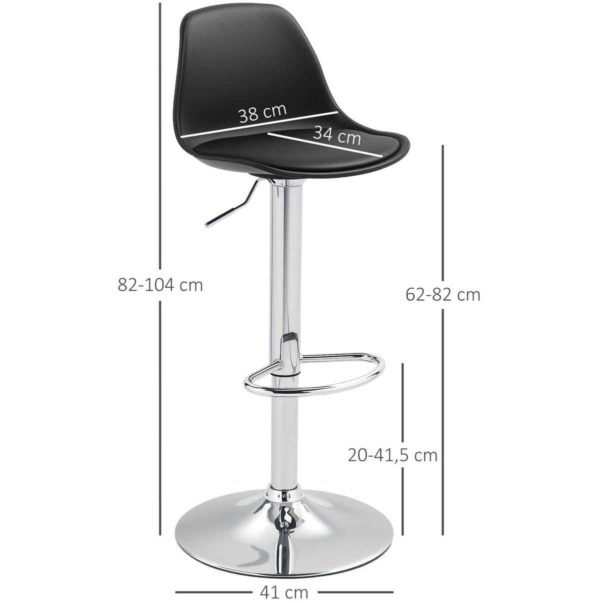 BARHOCKER 2er-Set Schwarz höhenverstellbar und drehbar - Schwarz, Metall (38/104/42cm) - MIVRAY