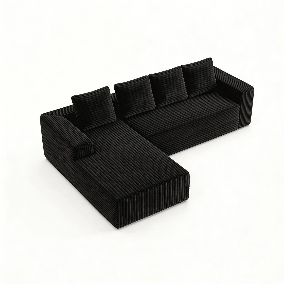 ECKSOFA Cloud L-Form mit rechter Chaise, DE-42592, Schwarz - Schwarz, Textil (261/168cm) - ComfortXL