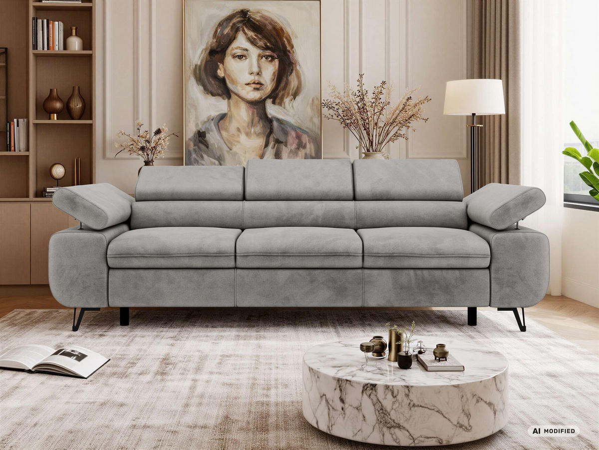 3-SITZER SOFA PETER - Hellgrau Velvet - Silberfarben/Hellgrau, Textil/Metall (262/76/99cm) - MKS