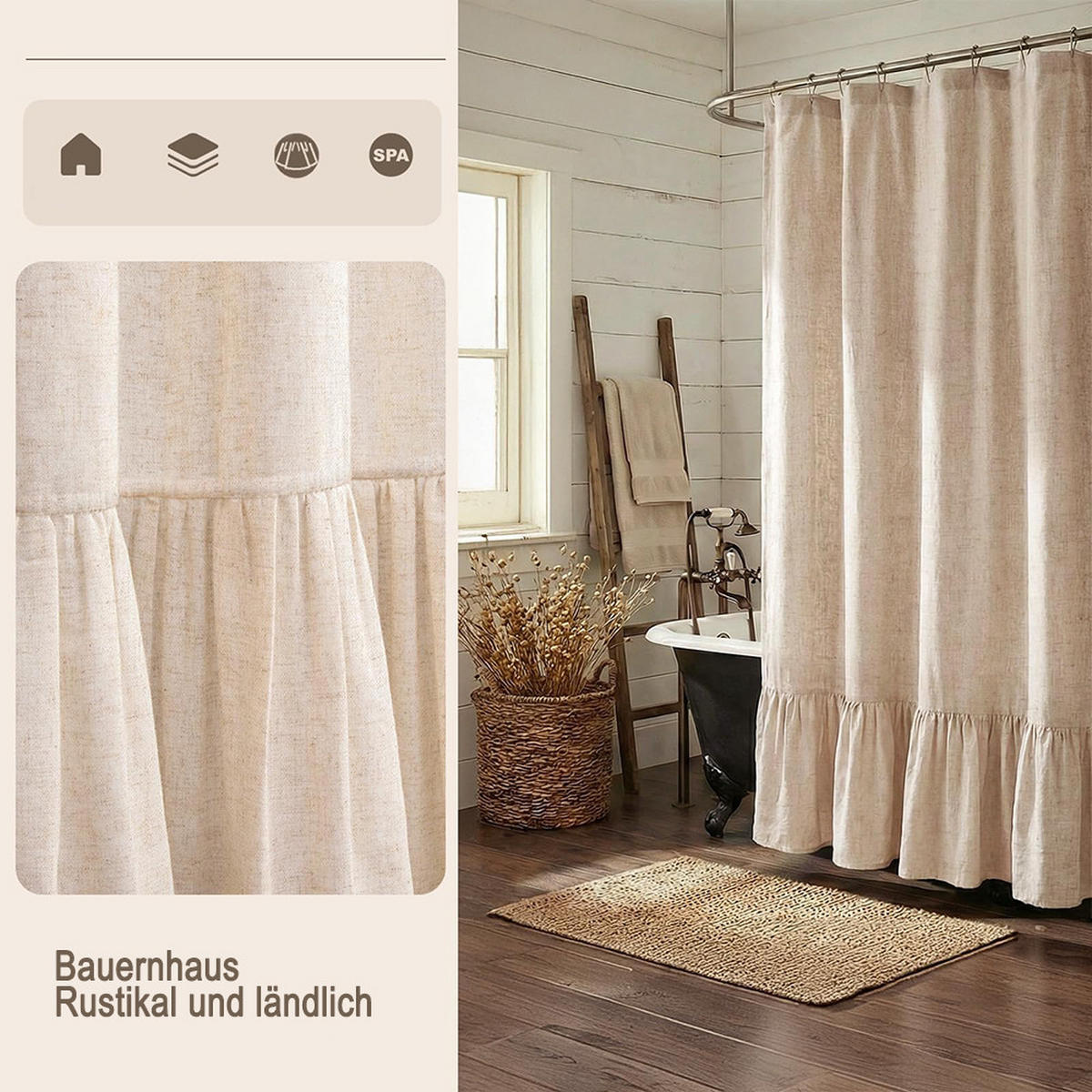 DUSCHVORHANG 183 x 183 cm Beige - Beige, Textil (183/183cm) - Kaket