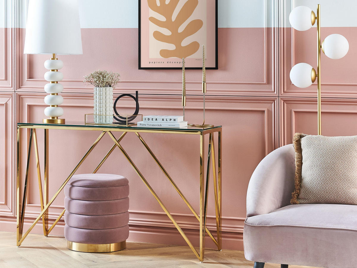 KONSOLENTISCH Glas transparent/gold Weso - Transparent/Goldfarben, Glas (40/120/78cm) - Beliani