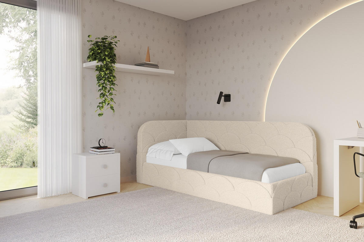EINZELLBETT Jugendbett mit Bettkasten, Rechts - ELRY 100x200 Dunkelbeige - Taupe, Holzwerkstoff/Textil (100/200cm) - ALTDECOR