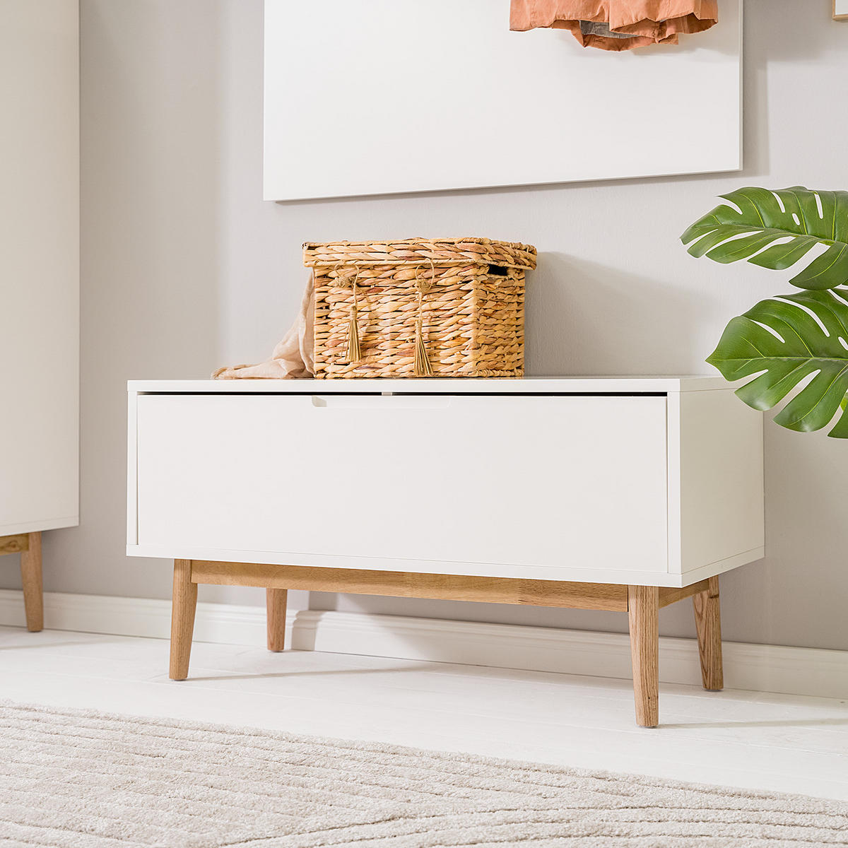 GARDEROBENBANK - Eichefarben/Weiß, Holzwerkstoff (95/49/40cm) - home24