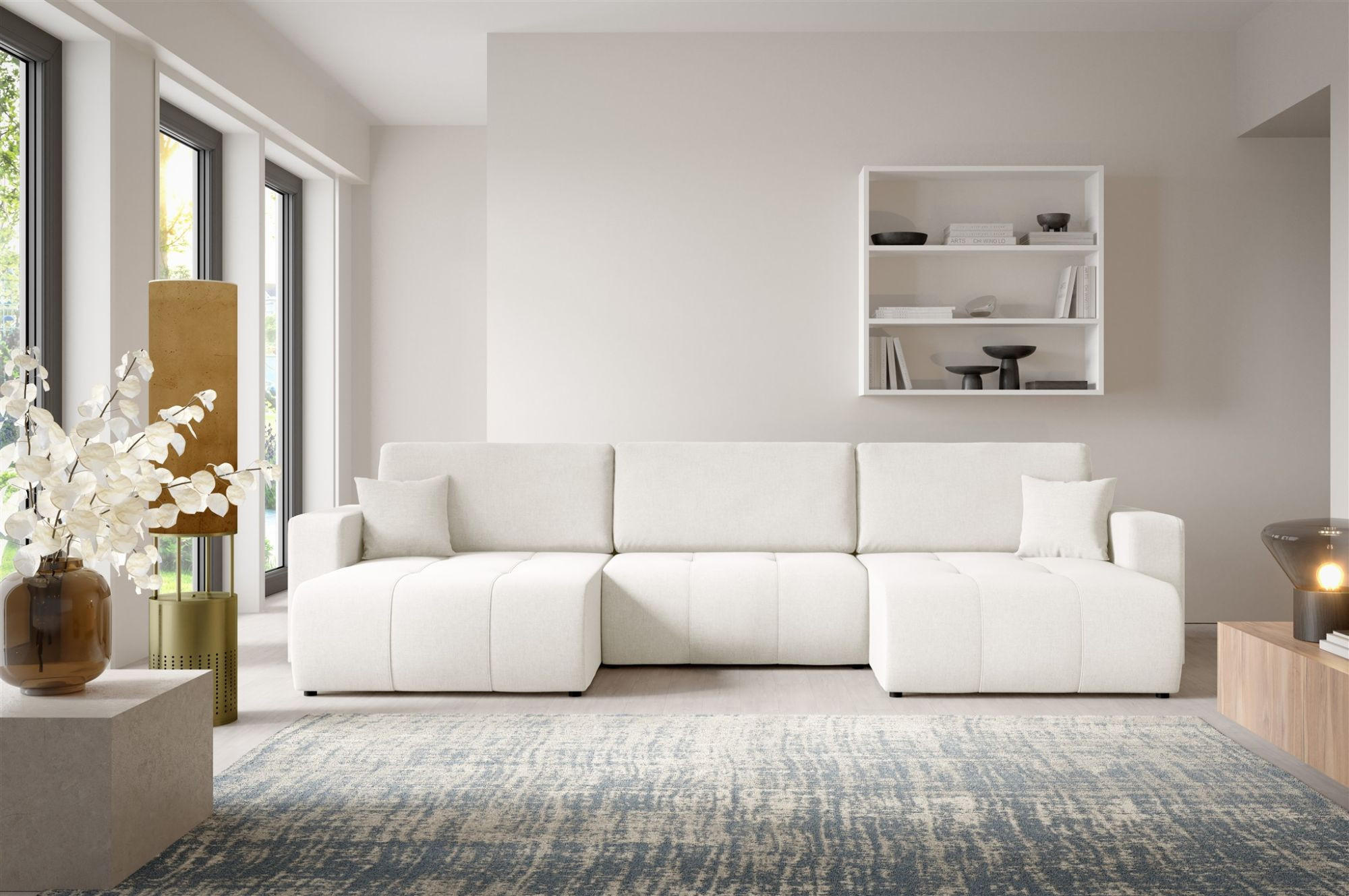 WOHNLANDSCHAFT Augusto - Creme, Holzwerkstoff/Textil (344/82/149cm) - Fun Möbel