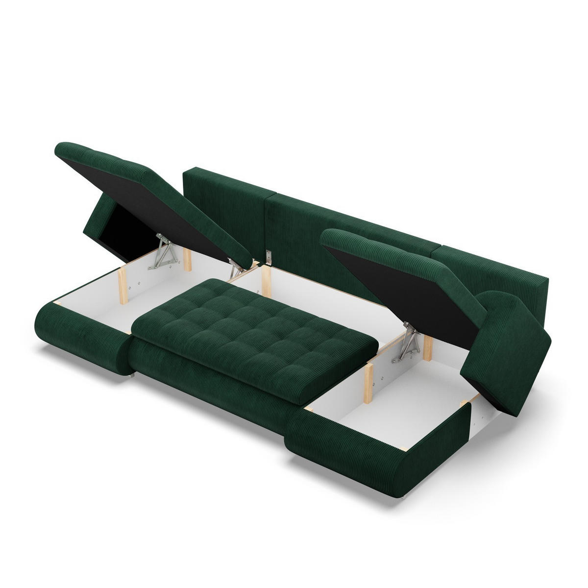 U-SOFA MIT SCHLAFFUNKTION FORESTA, Cord - Dunkelgrün - Grün, Textil (302/89/159cm)