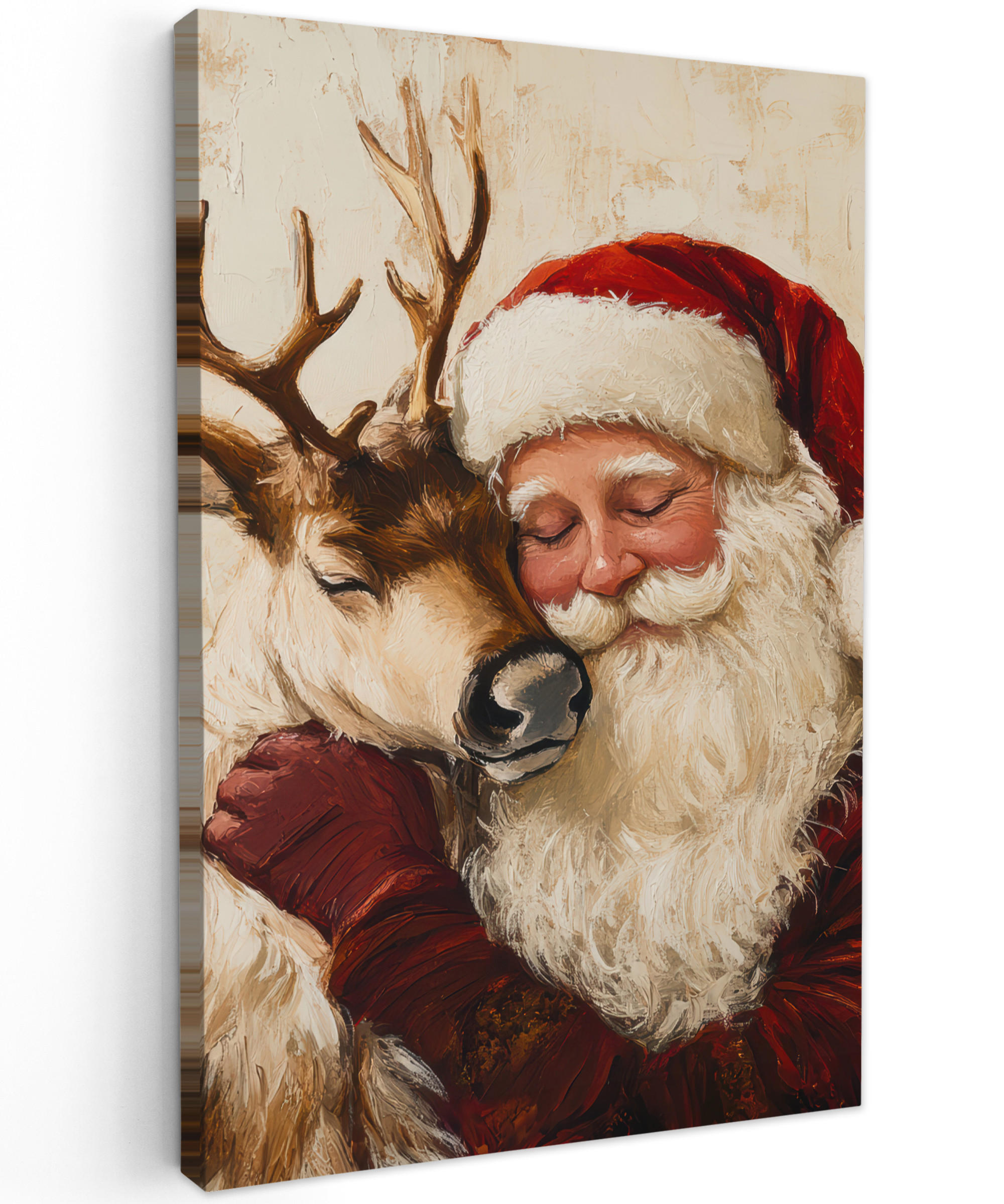 LEINWANDBILD Weihnachtsmann - Rentier - Weihnachten 40x60 cm - Rotbraun, Textil (40/60cm) - MuchoWow