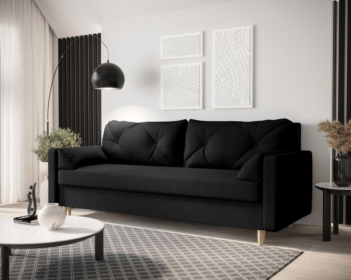 SOFA ASTRA mit Schlaffunktion COSMIC 100 mit Stauraum - Schwarz, Textil (90/88/228cm) - Bedante