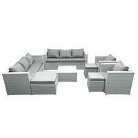 GARTENMÖBEL-SET mit Kissen Polyrattan Hellgrau-Mix 11-Sitzer - Hellgrau/Grau, Glas/Kunststoff - Fimous