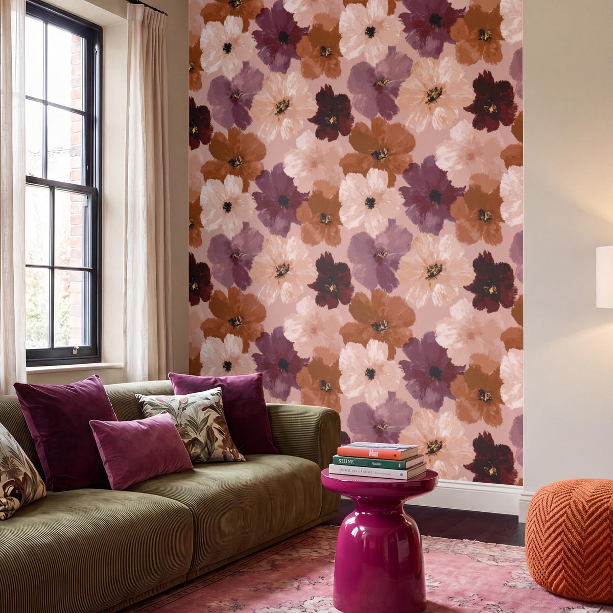 TAPETE - Blumen - Abstrakt - Erdtöne - 220x280 cm - Multicolor, Papier (220/280cm) - OnlyWow