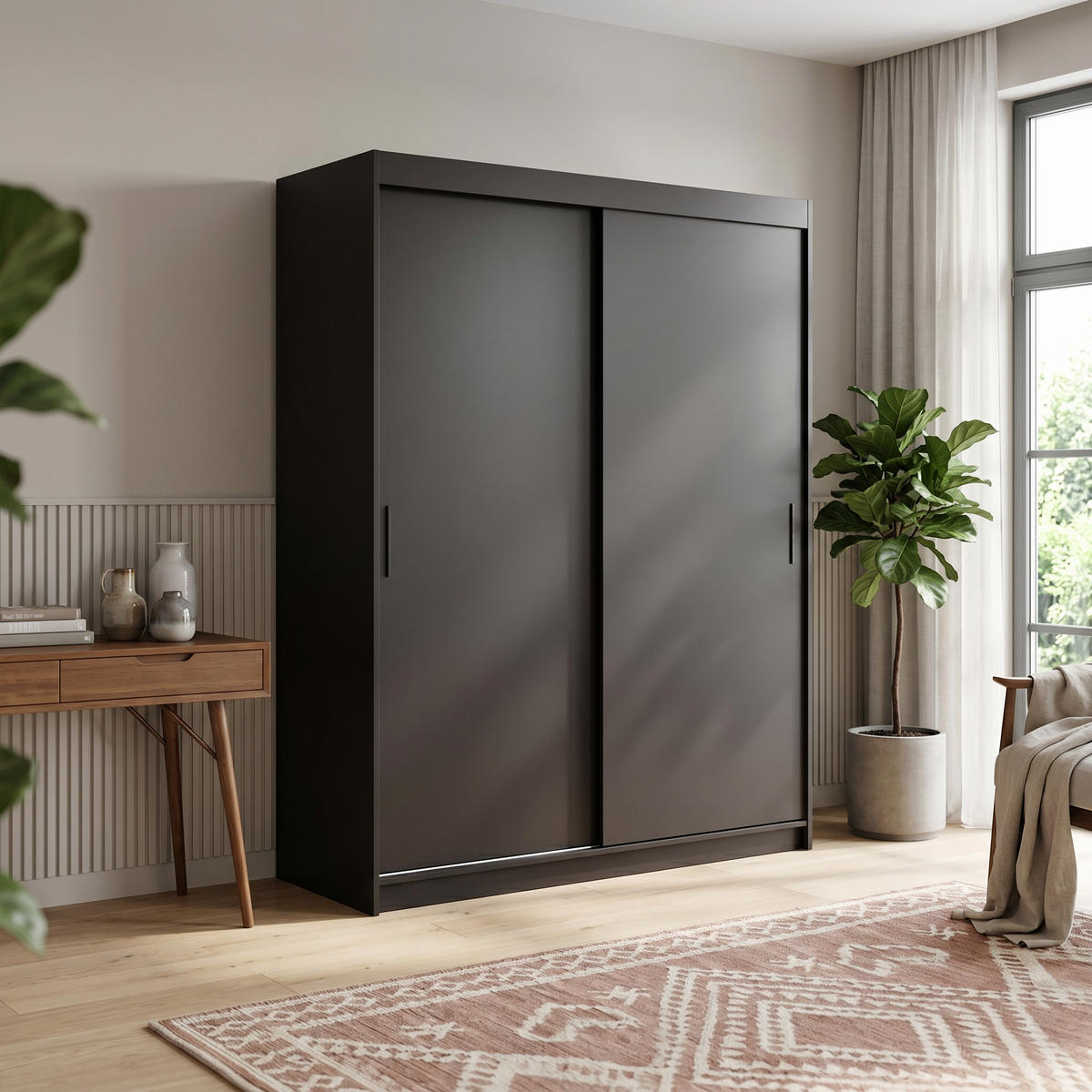 SCHWEBETÜRENSCHRANK TELA 120/205/60cm 2-türig Schwarz - Schwarz, Holzwerkstoff (120/205/60cm) - MASSENO