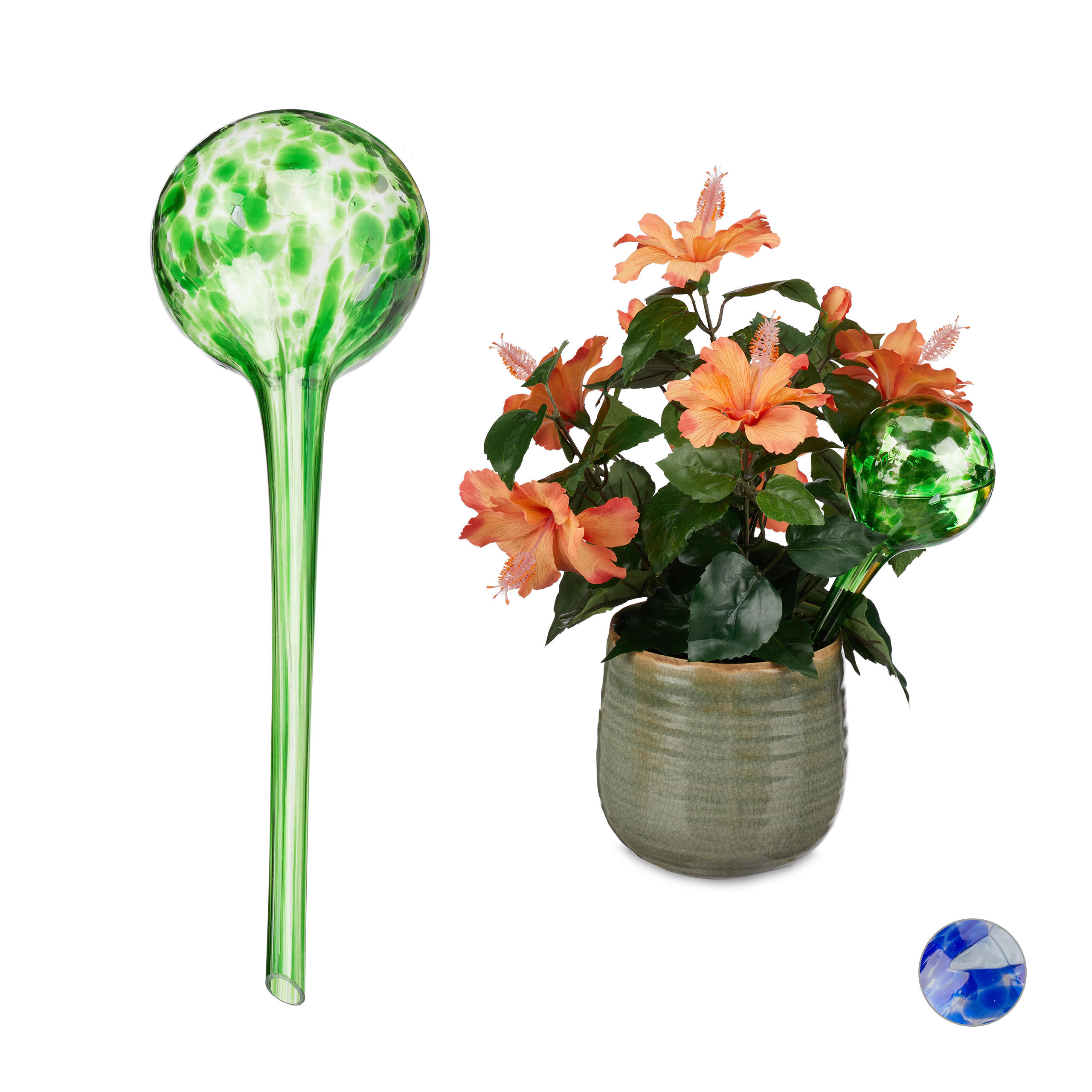 2XBEWÄSSERUNGSKUGEL - Grün, Glas (9/30/9cm) - Relaxdays