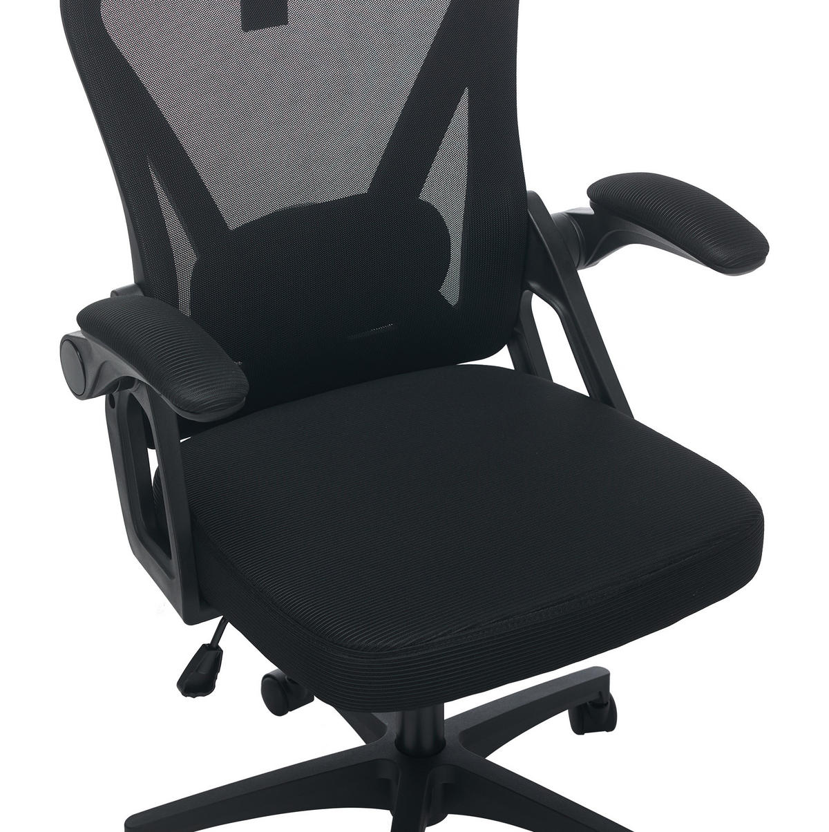 BÜROSTUHL ergonomisch mit Kopfstütze und Klapparmlehnen Schwarz - Schwarz, Kunststoff (65/108/58cm) - Meubliv
