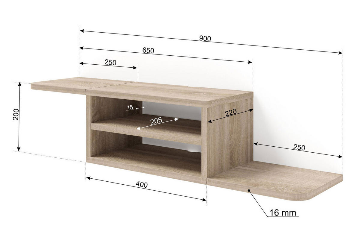 TV LOWBOARD Sonoma Eiche 90/20/22 - Sonoma Eiche, Holzwerkstoff (90/20/22cm) - RAUMHIRSCH FURNITURE
