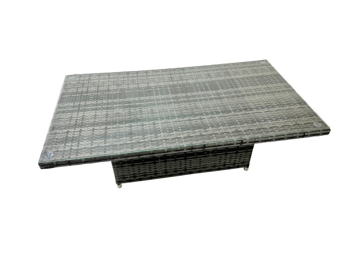 GARTEN-ECKSOFAGARNITUR mit höhenverstellbarer Tisch Polyrattan 9-Sitzer - Dunkelgrau/Grau, Glas/Kunststoff - Fimous