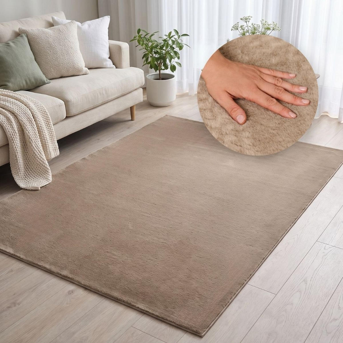 KURZFLORTEPPICH LUMI hellbraun kuschelweich waschbar 140/200 cm - Hellbraun, Textil (140/200cm) - Tapiso