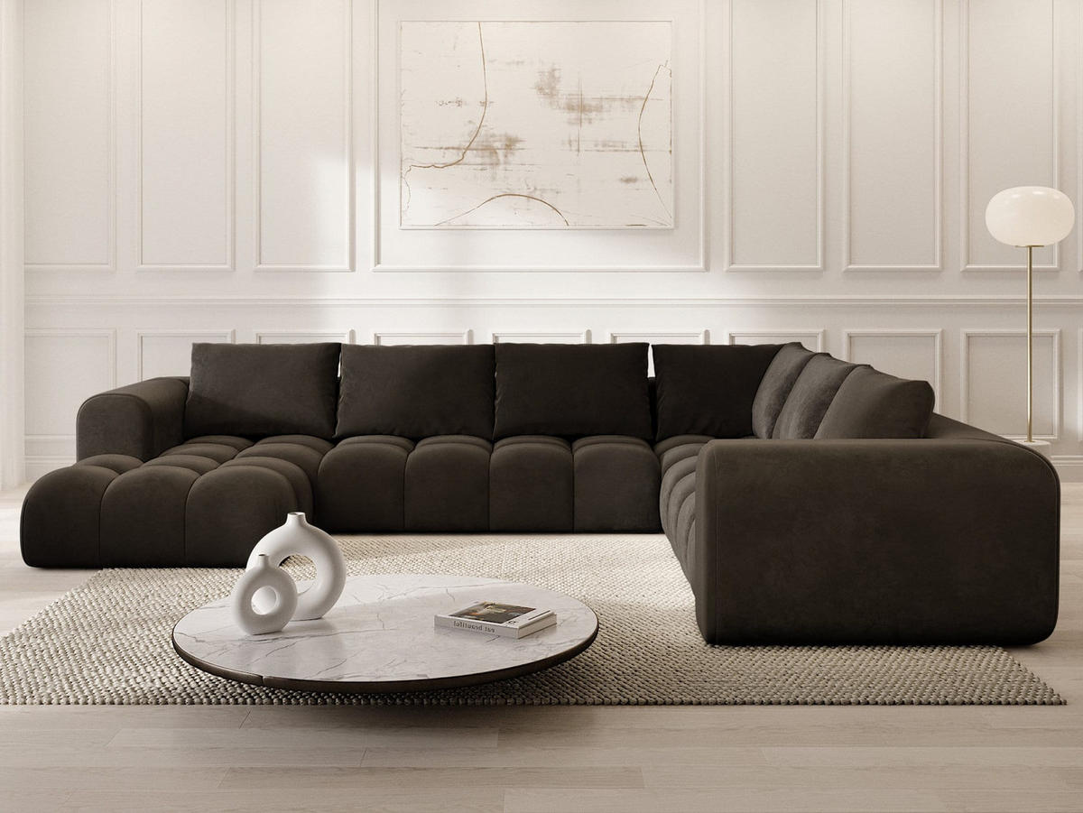 WOHNLANDSCHAFT Casaluna U-Form Schwarz Samtstoff - Schwarz, Kunststoff (338/88/267cm)