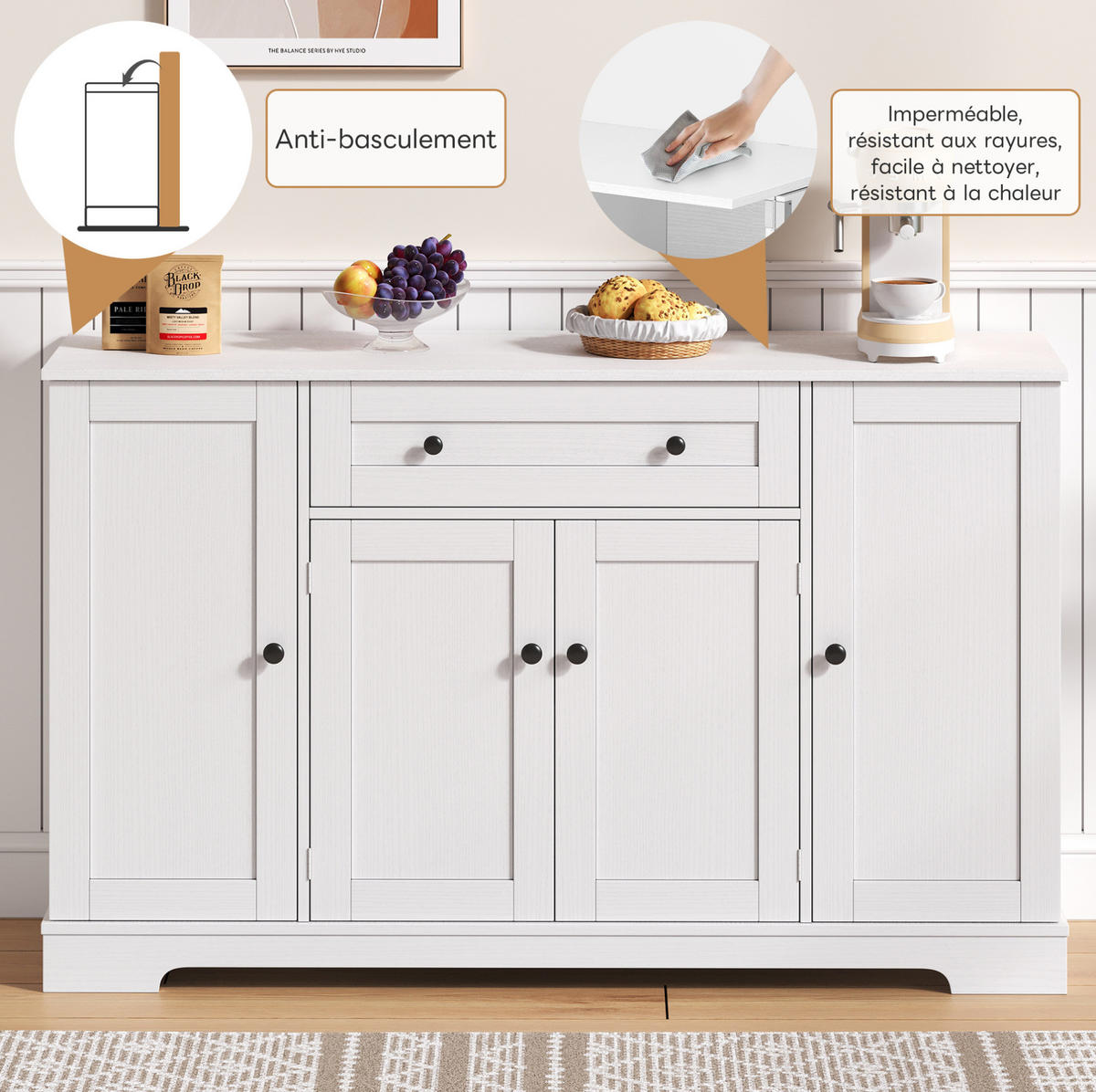 SIDEBOARD aus MDF in Weiß mit Schublade, Doppeltürfach und verstellbaren Einlegeböden, 138/40/85 cm, Weiß - Weiß, Holzwerkstoff (138/85/40cm) - Redom