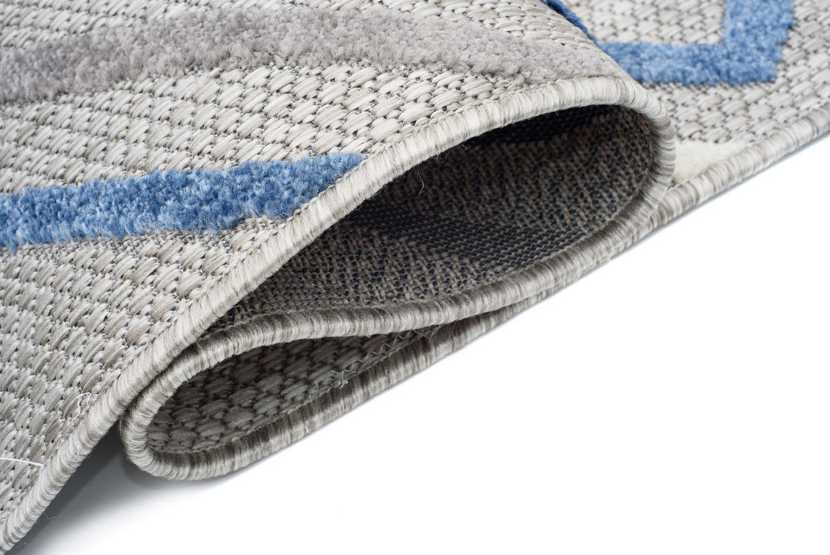 TEPPICH Outdoor Blue Grey Geometrisch Kurzflor Rechteckig- 80x150 cm - Hellgrau, Textil (80/150cm) - Mazovia