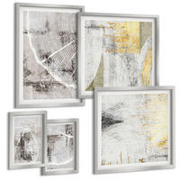 BILDER SET 5er Set - 50x50 cm & 20x30 cm & 40x60 cm Silberner Rahmen - Beige abstrakte Formen Linien - Silberfarben, Kunststoff (40/60cm) - TULUP