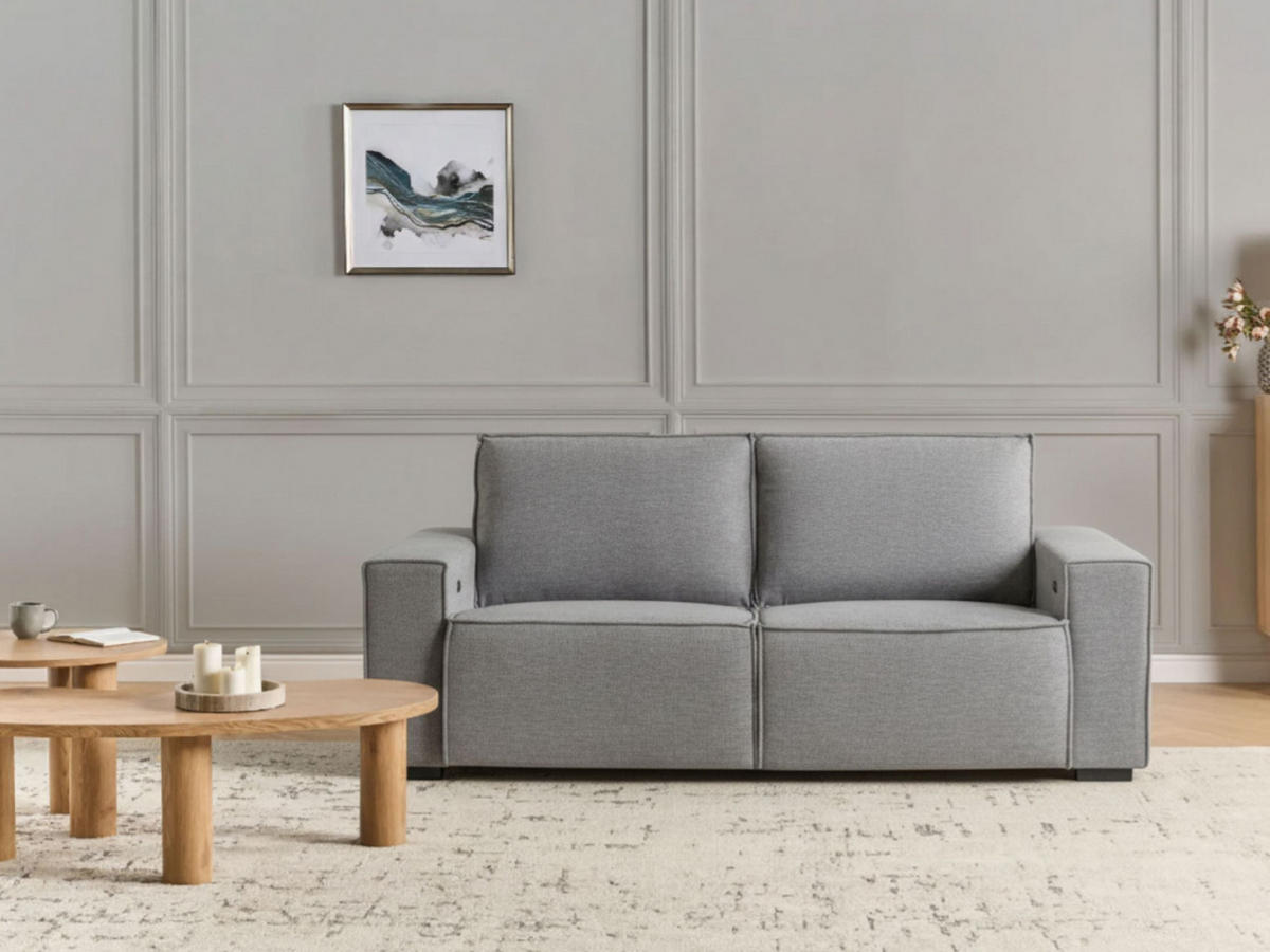 SOFA elektrisch verstellbar 2-Sitzer Stoff Grau Nukari - Dunkelgrau/Schwarz, Textil (190/93/92cm) - Beliani