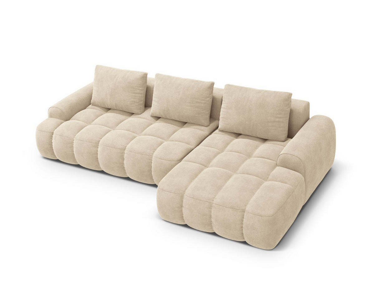 AUSKLAPPBARES-ECKSOFA rechts mit Container Linz aus Samt leichtes beige 3 Sitzplätze - Creme, Textil (142/275cm) - Cosmopolitan Design