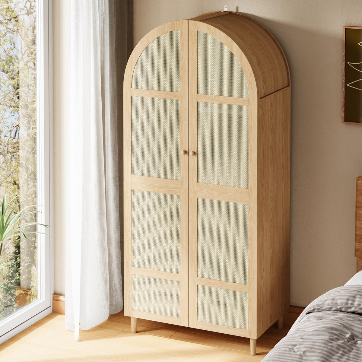 KLEIDERSCHRANK Gebogene Türen Stauraum Schubladen Schlafzimmer - Naturfarben, Holzwerkstoff (50/179/80cm) - FLIEKS