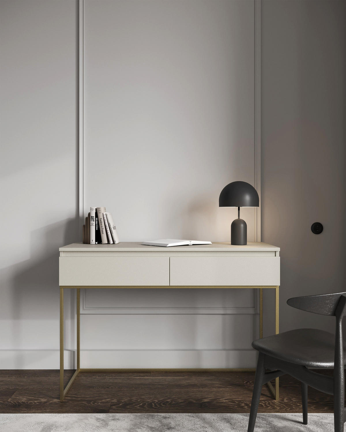 SCHMINKTISCH Selsey Bemmi Graubeige mit goldenem Metallgestell 120 cm - Beige/Goldfarben, Holzwerkstoff/Metall (120/80/50cm) - Selsey
