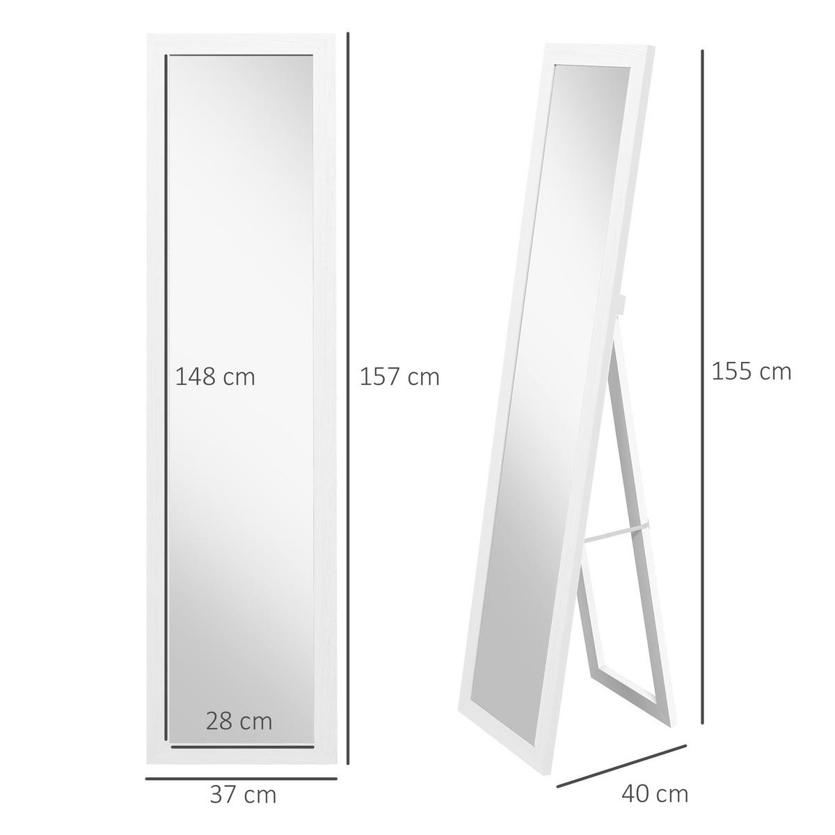 STANDSPIEGEL mit Ständer, freistehend, für Schlafzimmer, Flur, Alu, Weiß - Weiß, Glas (40/155/37cm) - HOMCOM