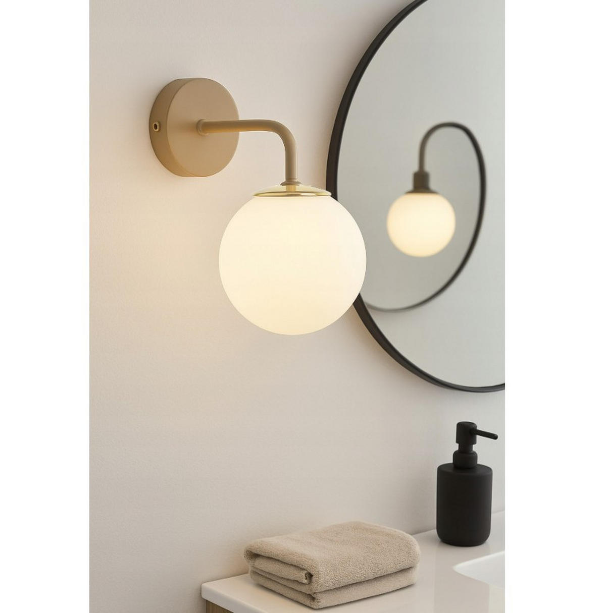 WANDLEUCHTE ECRU II - Beige/Goldfarben, Glas/Metall (19/23/14cm) - kiki design