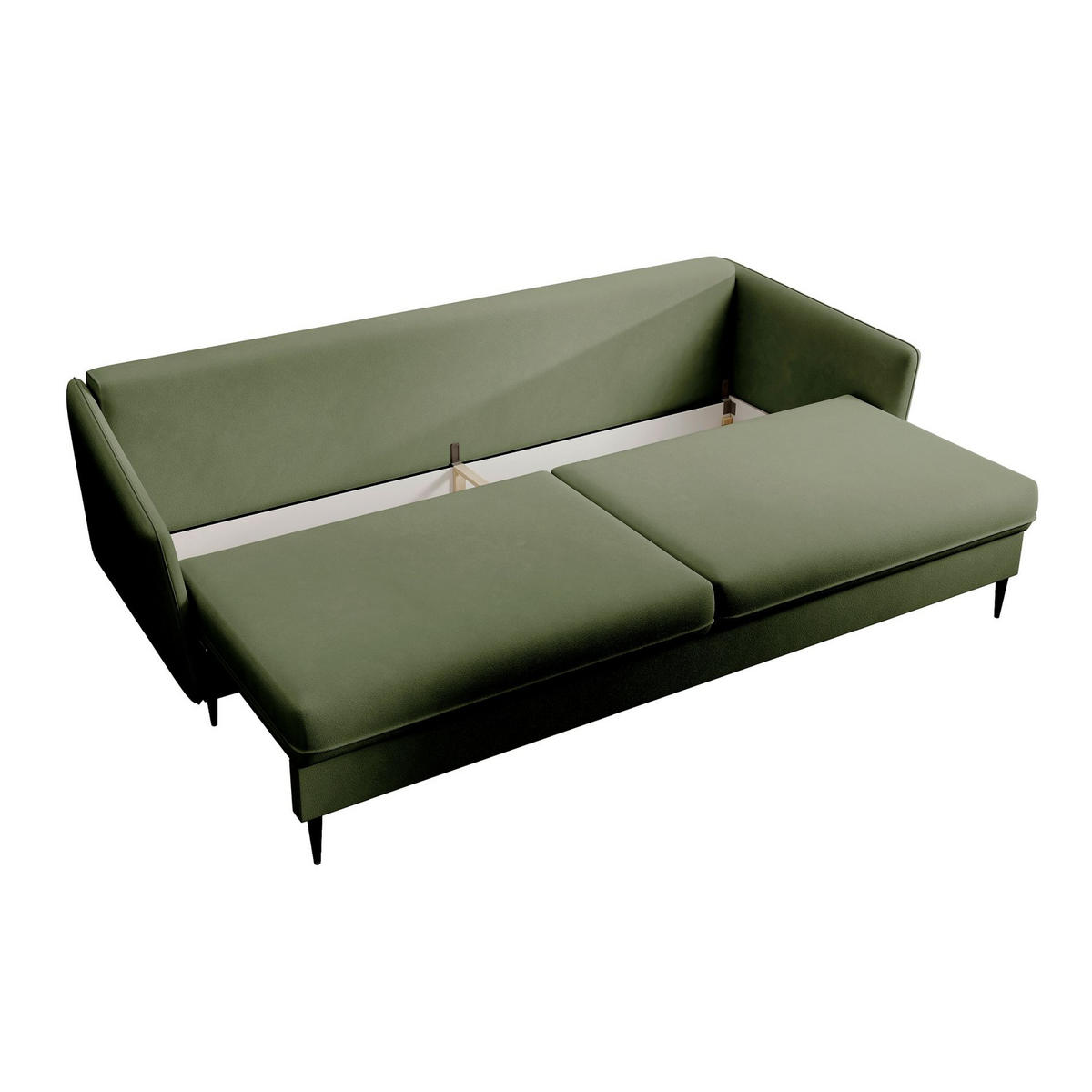 3-SITZER SCHLAFSOFA Volio Samt Olivgrün - Schwarz/Olivgrün, Textil/Metall (221/90/100cm) - Selsey