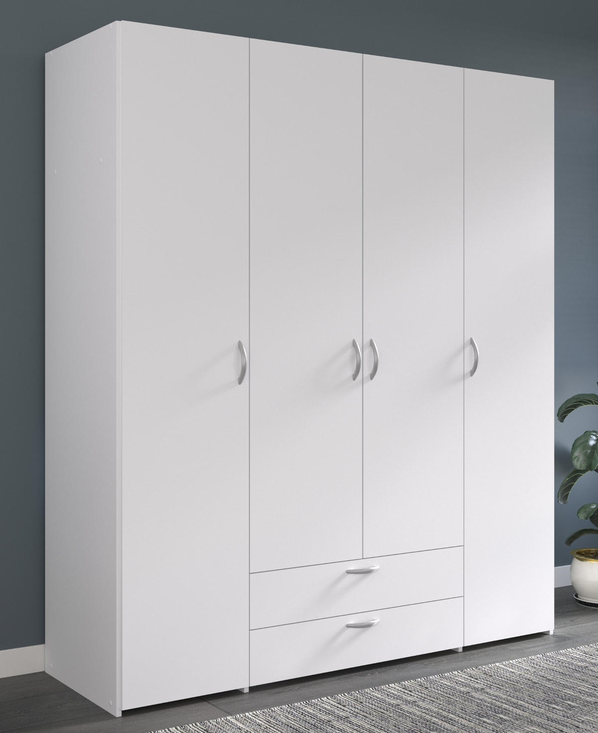 KLEIDERSCHRANK weiß 160 cm 4-türig, Drehtürenschrank - Silberfarben/Weiß, Holzwerkstoff/Kunststoff (160/185/51cm) - Furn.Design
