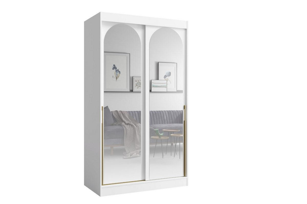 SCHIEBETÜRENSCHRANK MOSSA 120 / 215 / 65 cm in Weiß / Gold - Goldfarben/Weiß, Holzwerkstoff (120/215/65cm) - Deine Möbel 24