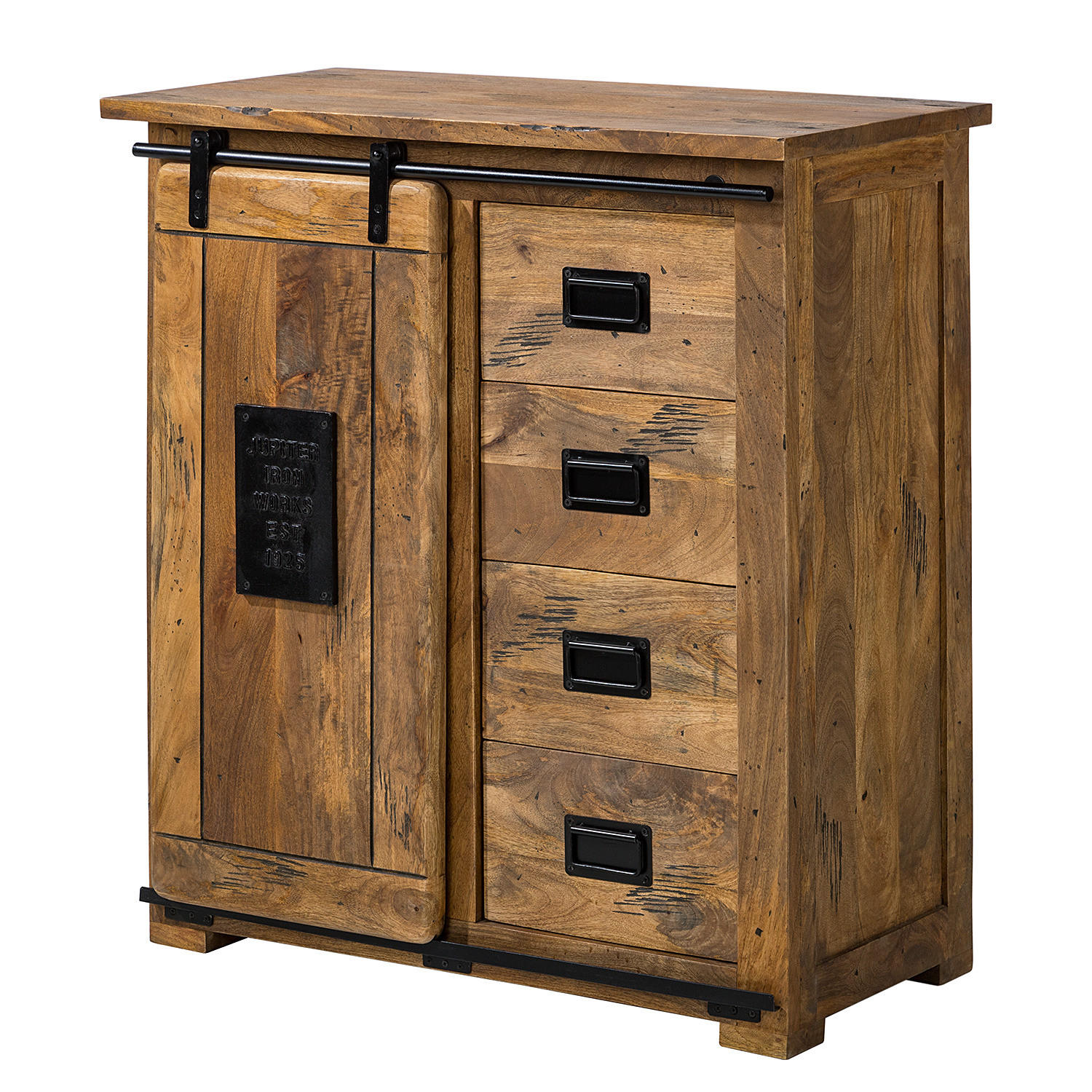 KOMMODE - Mango massiv / Eisen - Mango / Schwarz - Braun, Holz/Metall (90/100/45cm) - home24