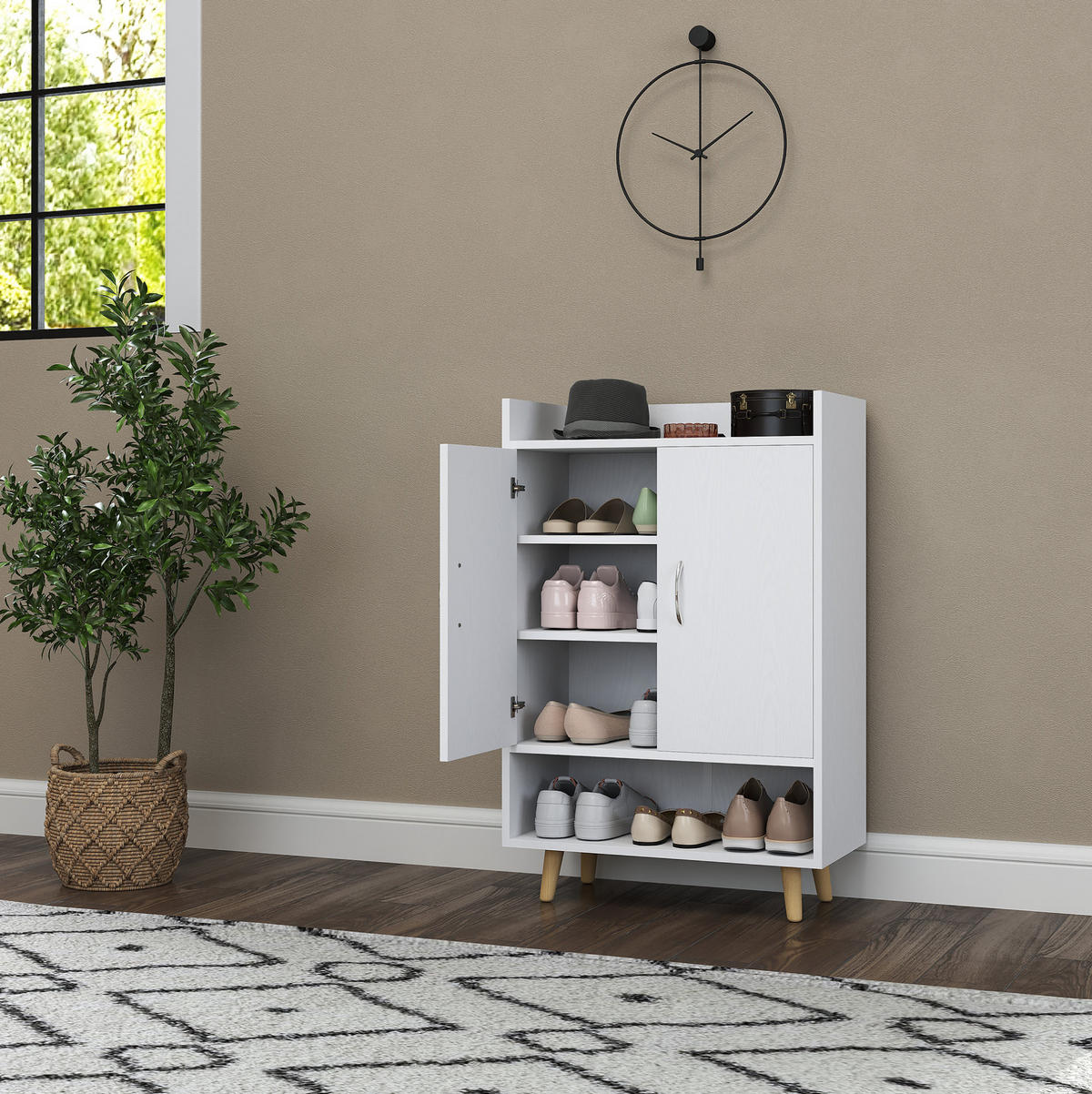 SCHUHSCHRANK 60/30/92 cm mit Türen und 3 Innenböden, platzsparend und kippsicher, Weiß - Weiß, Holzwerkstoff (60/92/30cm) - Redom