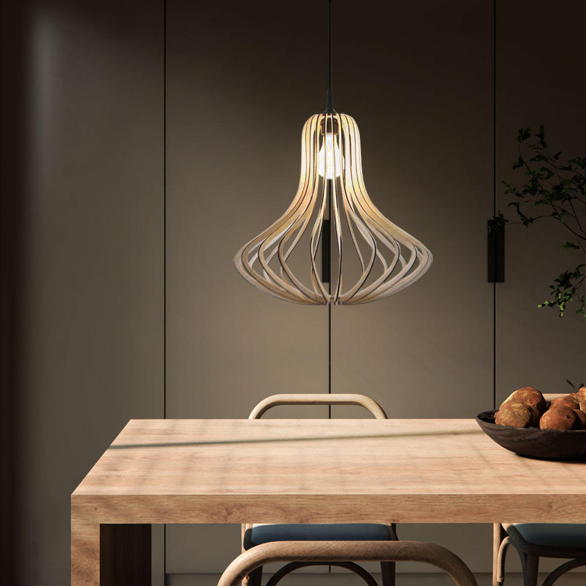 HÄNGELEUCHTE Holz Braun Lamellen - Braun, Holz (41/41/110cm)